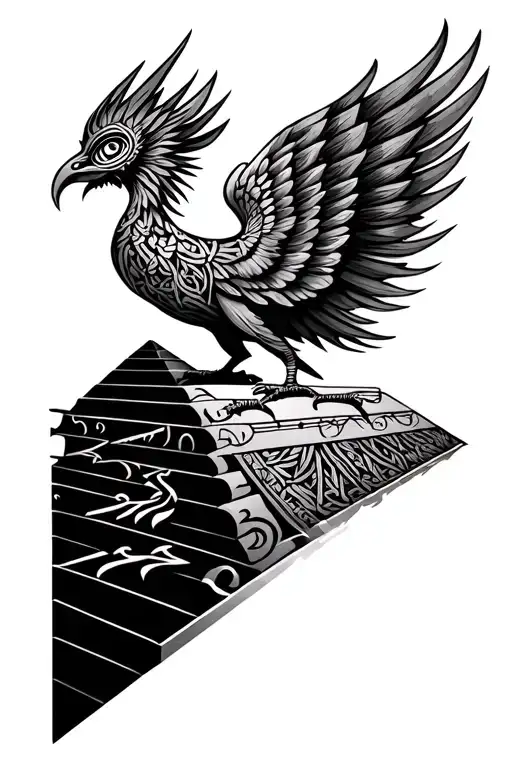 tribal Celtic Phoenix rising from a pyramid with its eye replaced by the Eye of Ra tattoo design idea