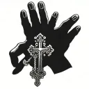 hand with a hole in it and a rosary the cross goes through the hole in the hand tattoo design idea