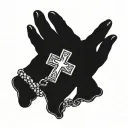 hand with a hole in it and a rosary the cross goes through the hole in the hand tattoo design idea