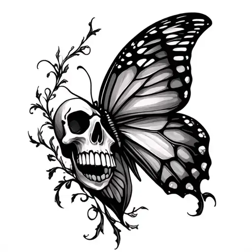 Butterfly skull gothic with vines tattoo design idea