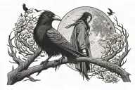 Itachi Uchiha with crows sitting on pole with the moon behind him tattoo design idea