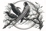 Itachi Uchiha with crows sitting on pole with the moon behind him tattoo design idea