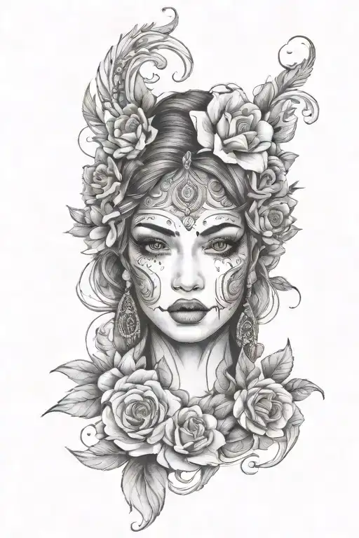 young woman front face tattoo tattoo design idea