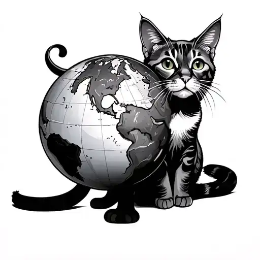 Globe and 2 tomcats tattoo design idea