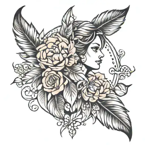 feminine spiritual awakening with feathers  tattoo design idea
