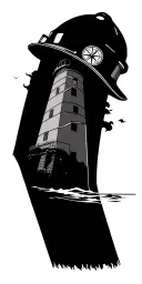 ocean, nautical compass, lighthouse, firefighter helmet tattoo design idea