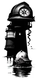 ocean, nautical compass, lighthouse, firefighter helmet tattoo design idea