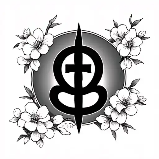 courage serenity wisdom symbol with cherry blossoms tattoo design idea