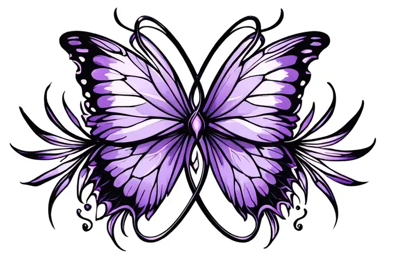 purple infinity symbol with butterfly wings tattoo design idea