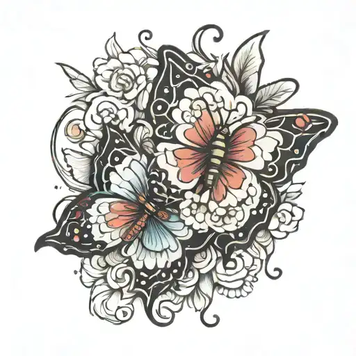 butterfly and rosario combine together representing tattoo design idea
