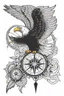 flying eagle and compass surrounded tattoo design idea