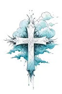 cross with faded clouds masculine tattoo design idea