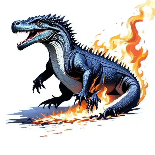 Komodo Dragon coming out of fire breathing dragon tattoo design idea