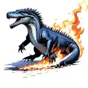 Komodo Dragon coming out of fire breathing dragon tattoo design idea