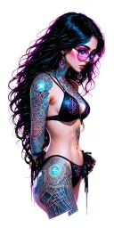 Sexy girl, petite, big boobs, wide hips, bikini . long hair,sexual. Seductive. Full Body, legs and feet. glasses tattoo design idea