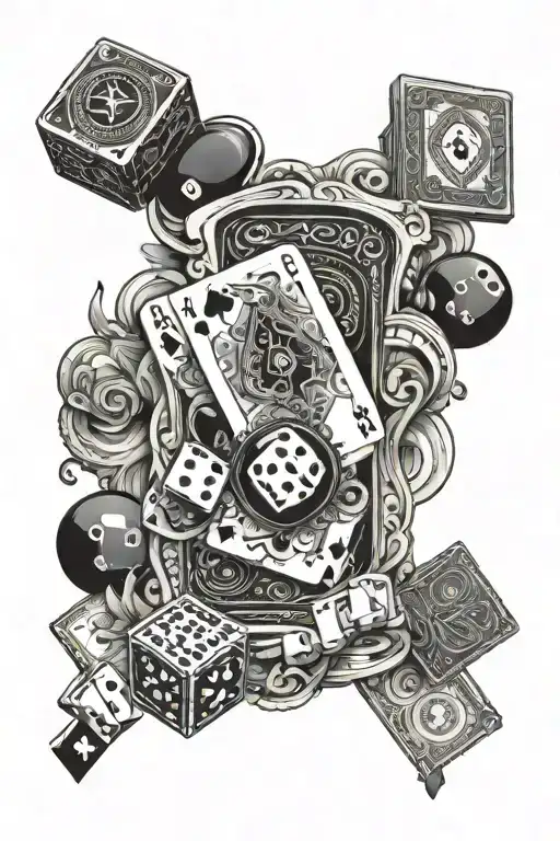 money with playing cards and dice tattoo design idea