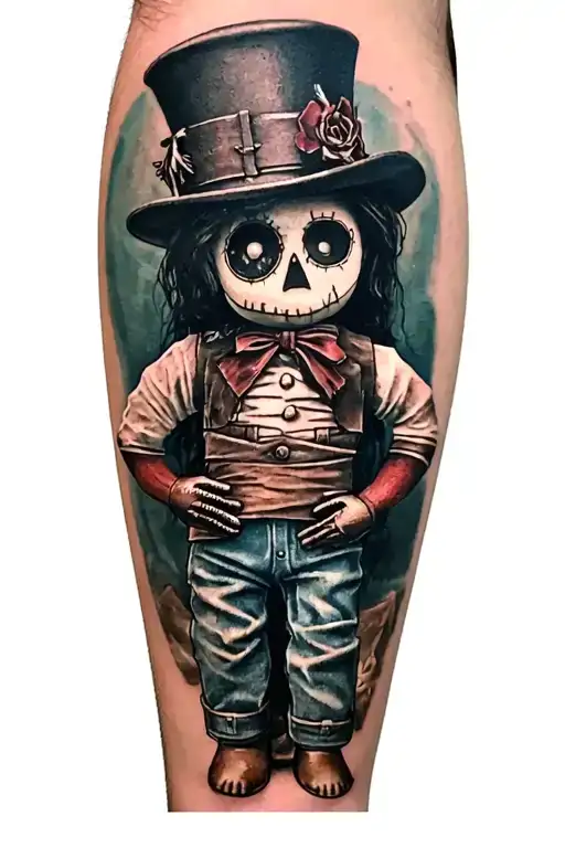 voodoo doll with cylinder hat tattoo design idea