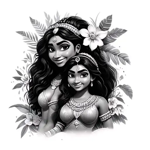 Moana her sister and the grandma Disney characters tattoo design idea