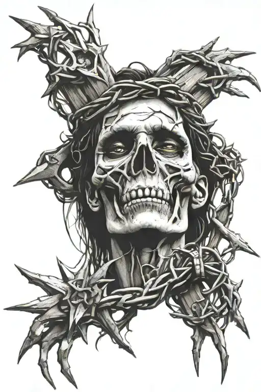 Crown of thorns and crucifixion nails + nails representing tattoo design idea