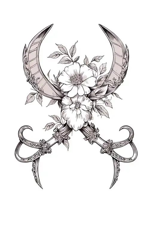 A vintage spurs design intertwined with intricate floral patterns tattoo design idea