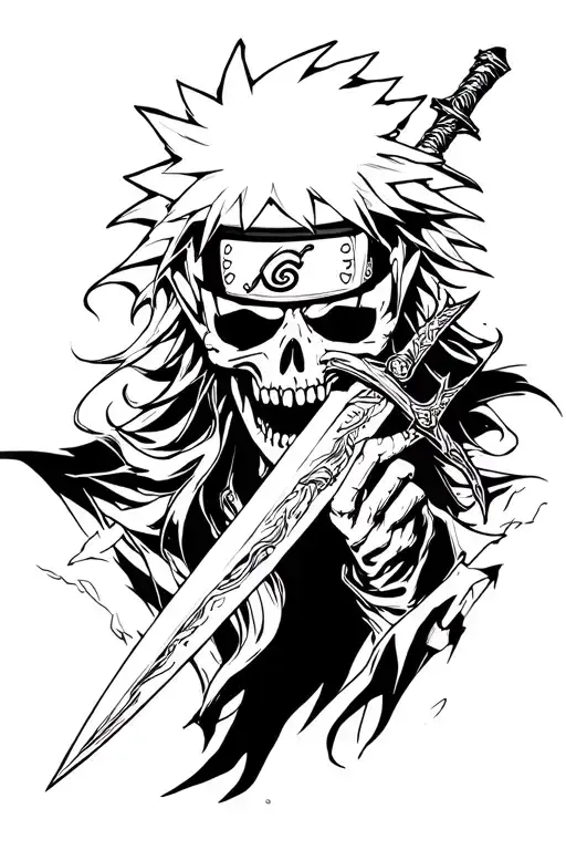 The god of death from Naruto with a dagger in the mouth tattoo design idea