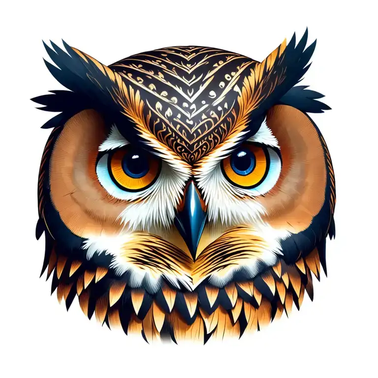 An owl with very pronounced and realistic blue eyes to bring out the old Scandinavian symbols tattoo design idea