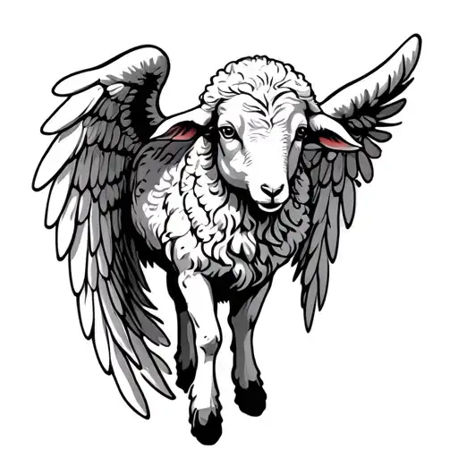 lamb with angel wings tattoo design idea
