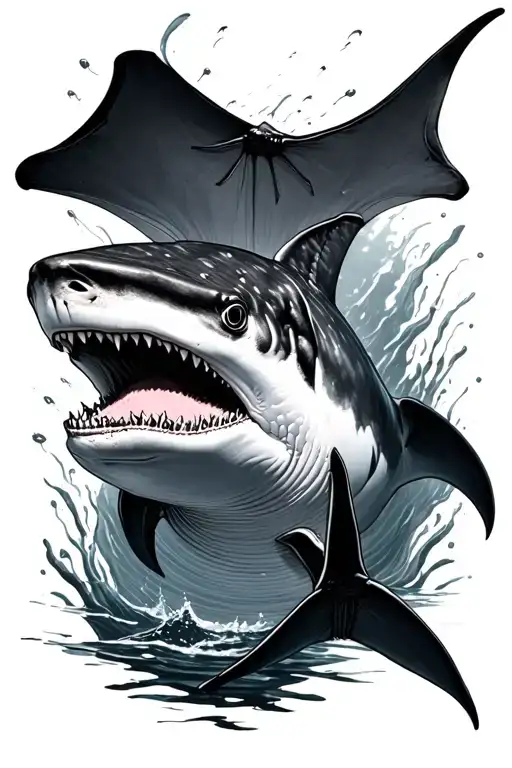 whale shark with a manta ray next to it  tattoo design idea