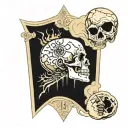 emperor tarot card featuring a cracked skull, veins, and death, in a semi tringle shape tattoo design idea