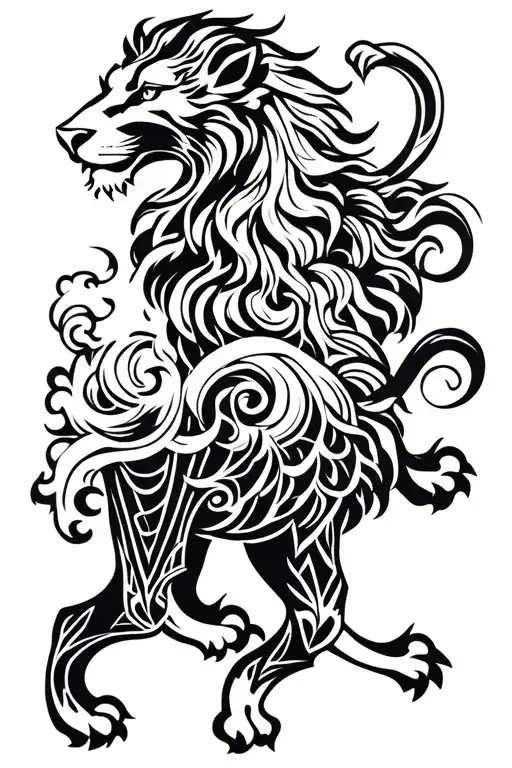 Leo zodiac sign intertwined with japanese wave plus cardinal tattoo and lion family symbol tattoo design idea