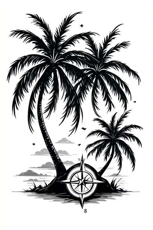 basic palm trees and compass design tattoo design idea
