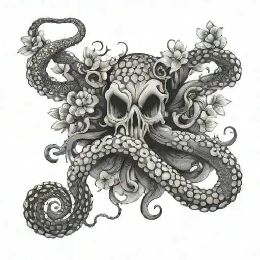 octopus tentacles, snake/dragon, cherry blossoms tattoo design idea