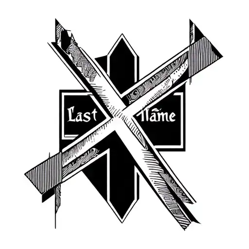 cross with last name incorporated tattoo design idea