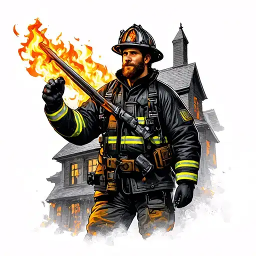 Sankt Florian firefighter with burning house tattoo design idea