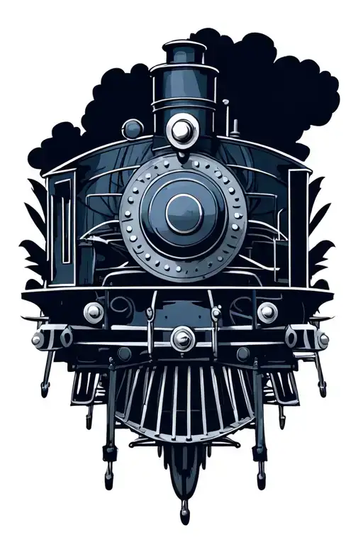 "Vintage" front steam train engine tattoo design idea