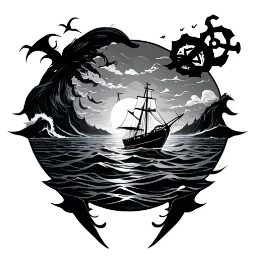 nautical ocean theme tattoo design idea