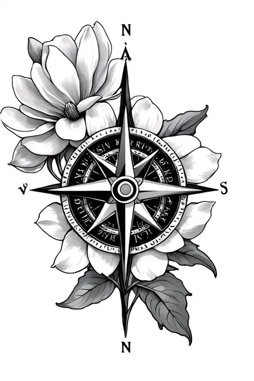 compass rose, magnolia flower, IV, SCP tattoo design idea