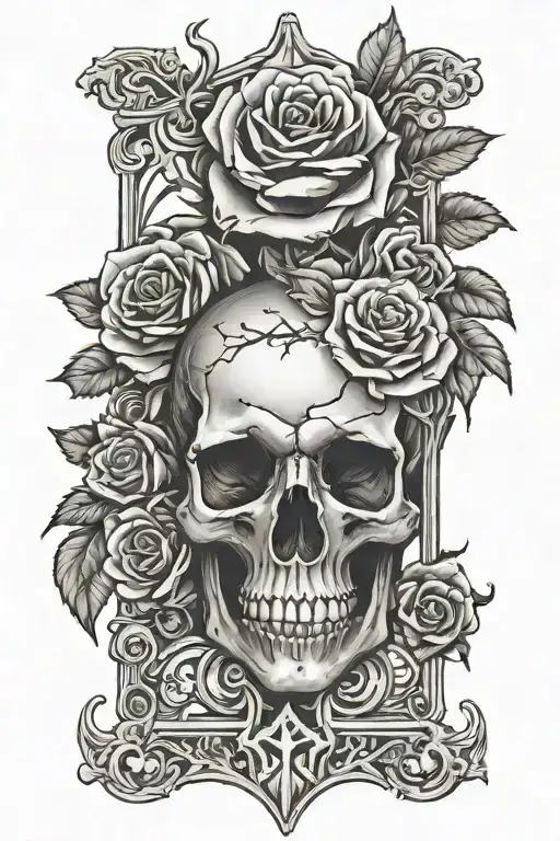 Thorns Rose hourglass Skull surrounded tattoo design idea