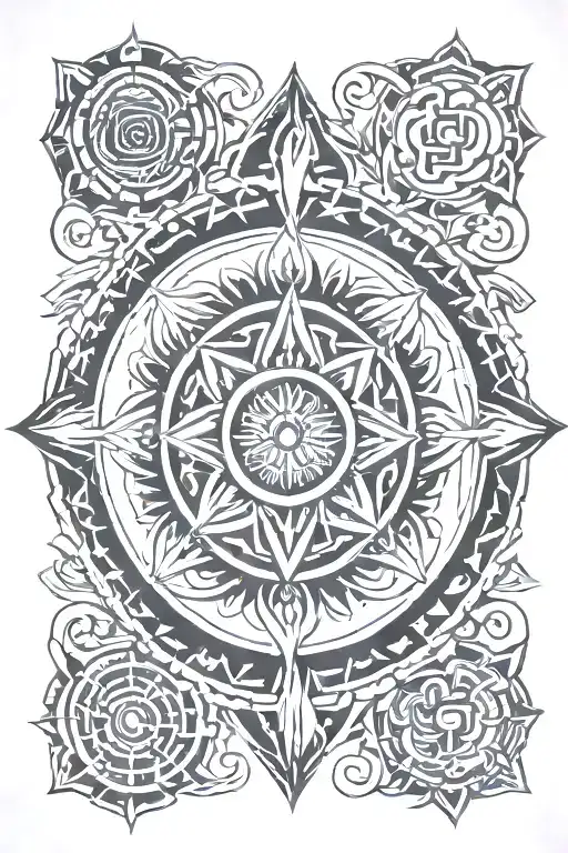 Incorporate Powhatan, Muskogee, and Anunwiyah tribal symbols into a chakra design, with esoteric imagery reflecting the client's Universal Esoteric Minister occupation tattoo design idea