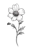 small victorian flower with tiny ladybird perched on a stem tattoo design idea