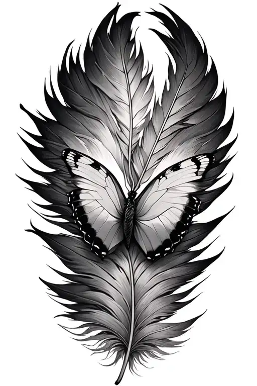 Phoenix feather with a butterfly emerging tattoo design idea