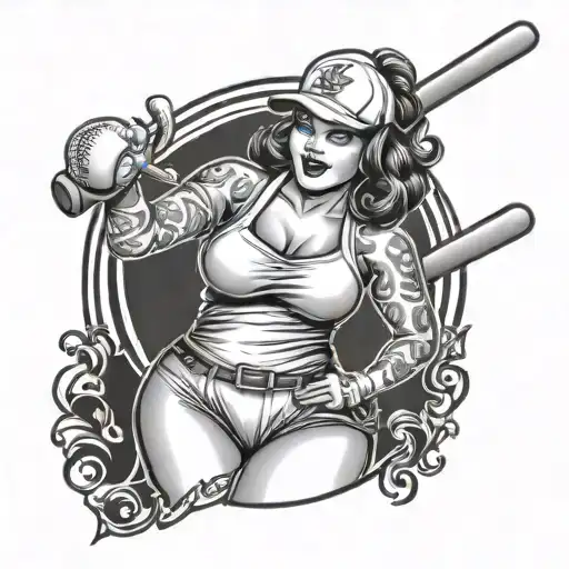 baseball chubby pin up girl tattoo design idea