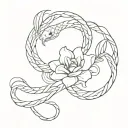 flower intertwined between two headed snake with no scales tattoo design idea