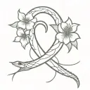 flower intertwined between two headed snake with no scales tattoo design idea