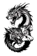 dragon wolf and tiger fighting tattoo design idea