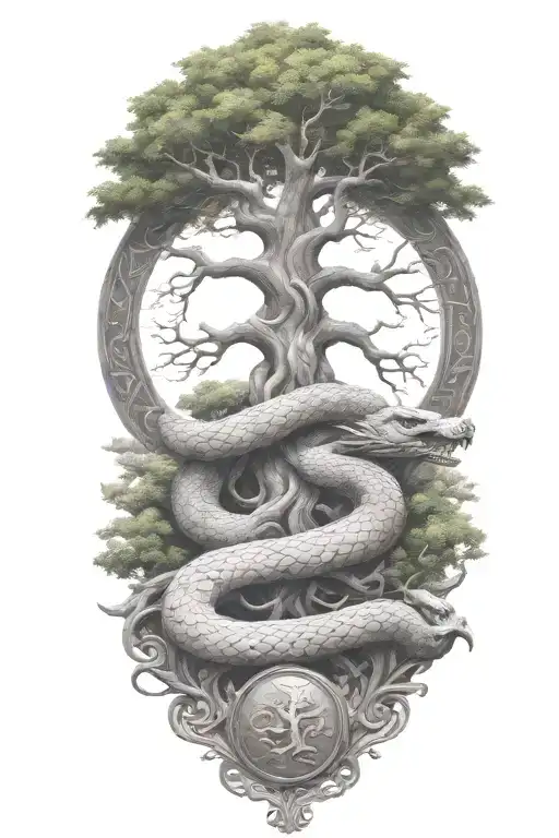 yggdrasil with jormungandr tattoo design idea