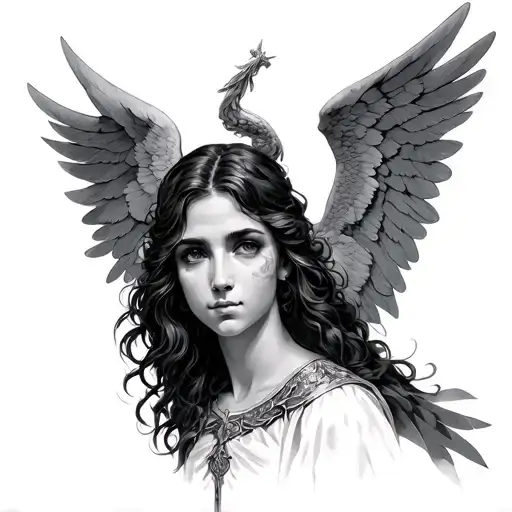 woman with st michael the archangel tattoo design idea