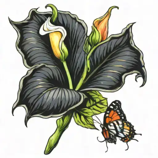 calla lily with stem and monarch butterfly tattoo design idea