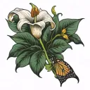 calla lily with stem and monarch butterfly tattoo design idea