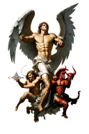 St Michael & angels fighting devil and demons engaged tattoo design idea